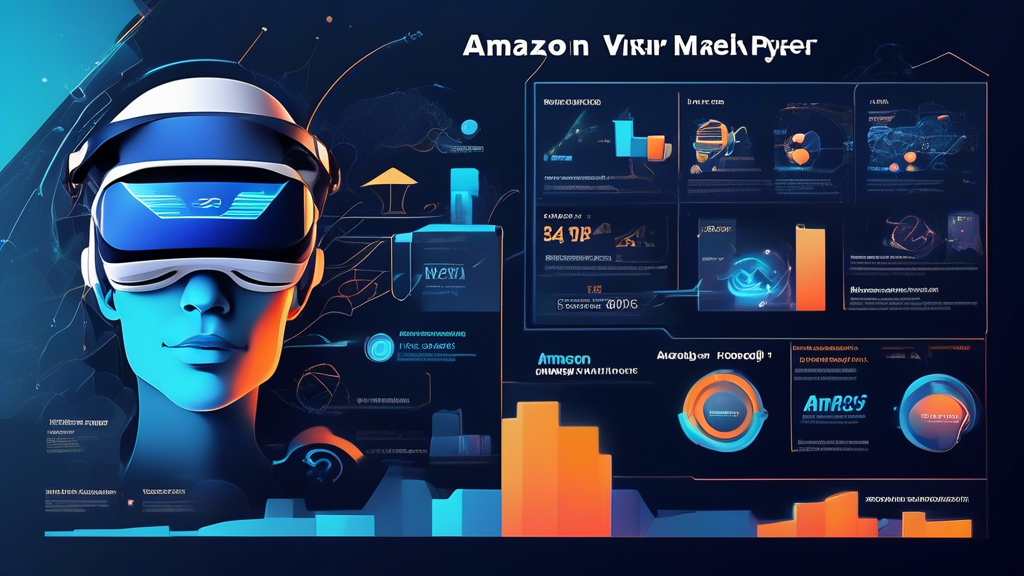 A futuristic infographic illustration showcasing the impact of Amazon on the success of PSVR2. On one side, depict rising sales figures and charts, highlighting increased market performance, while the other side compares these metrics with previous PlayStation VR launches. Include visual icons representing customer analytics, data trends, and Amazon