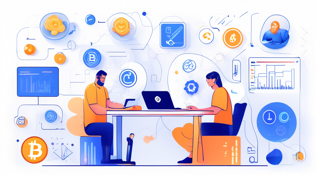 Create an illustration depicting a person sitting at a desk, thoughtfully comparing different crypto trading apps on a laptop and smartphone. The scene should show charts and graphs on the screens, alongside icons representing customer support and educational resources. Include elements that suggest varying levels of trading experience, such as beginner-friendly features versus advanced tools. Emphasize a modern and user-friendly atmosphere, with a focus on mobile accessibility and compatibility across devices. The overall tone should be informative and professional, highlighting the decision-making process for choosing the right app for individual needs.