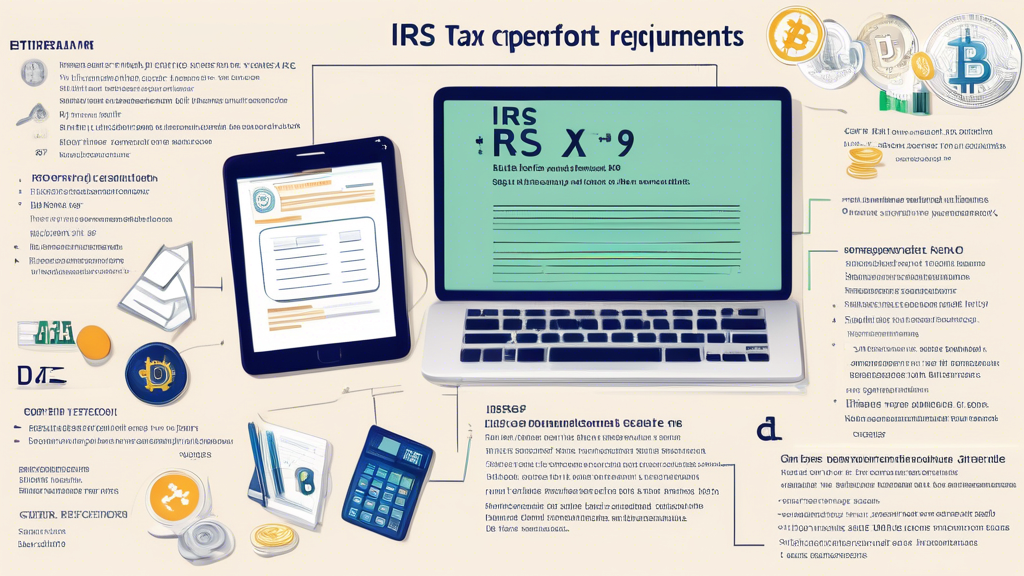 DALL-E prompt: Create an image of a tax document scene featuring the IRS Form 8949 and Schedule D, surrounded by various cryptocurrency symbols (like Bitcoin, Ethereum, etc.). Show a calculator, pen, and a laptop with a screen displaying cryptocurrency transactions. Incorporate a checklist titled 