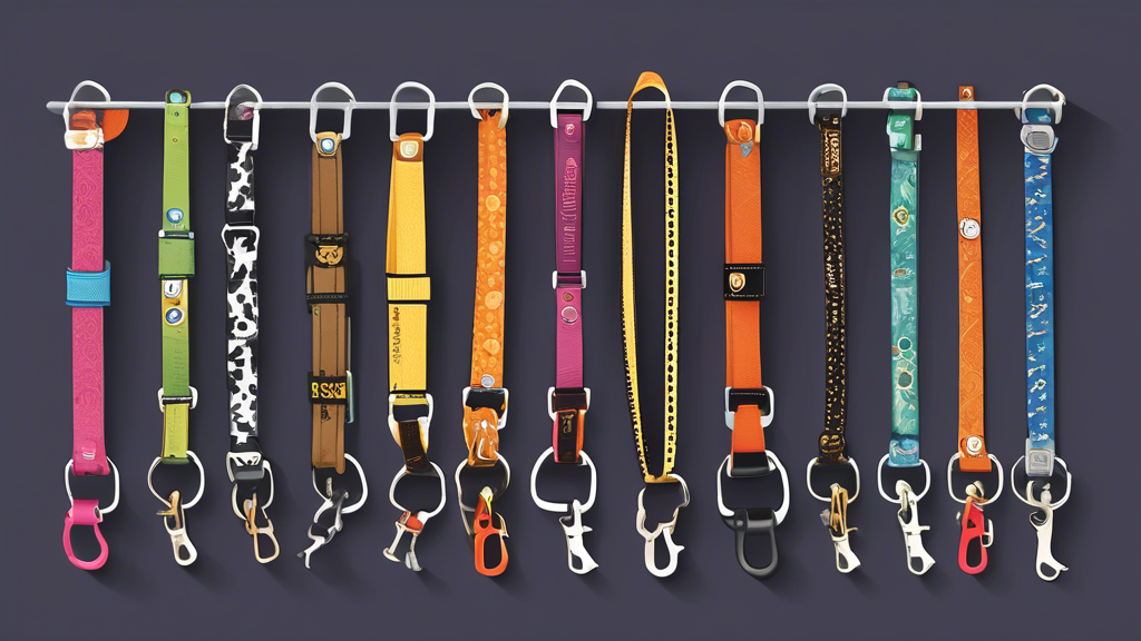 DALL-E Prompt: Create an illustration showing a variety of highly-rated strong dog leashes. The leashes should be laid out neatly, showcasing various materials like nylon, leather, and chain. Each leash has a detailed review card beside it, highlighting pros and cons, and recommending the best leash for different dog sizes and breeds. Include some visual cues like vibrant colors and clear labels to indicate customer ratings and recommendations. The setting can be a well-lit pet supply store display with a friendly atmosphere.