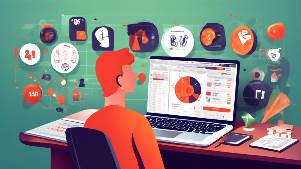 Create an image that represents the concept of Responsible Betting on online sports betting platforms like Sportybet. The scene should include visual elements such as a person thoughtfully analyzing their betting options on a laptop, surrounded by graphs and statistics. Include a visible checklist with items such as Set Limits, Track Spending, and Know When to Stop. Incorporate calming colors and symbols of support, such as a help hotline number and a friend offering support, to emphasize a balanced approach to betting. The overall mood should convey careful consideration and responsible gaming practices in the context of online sportybet.