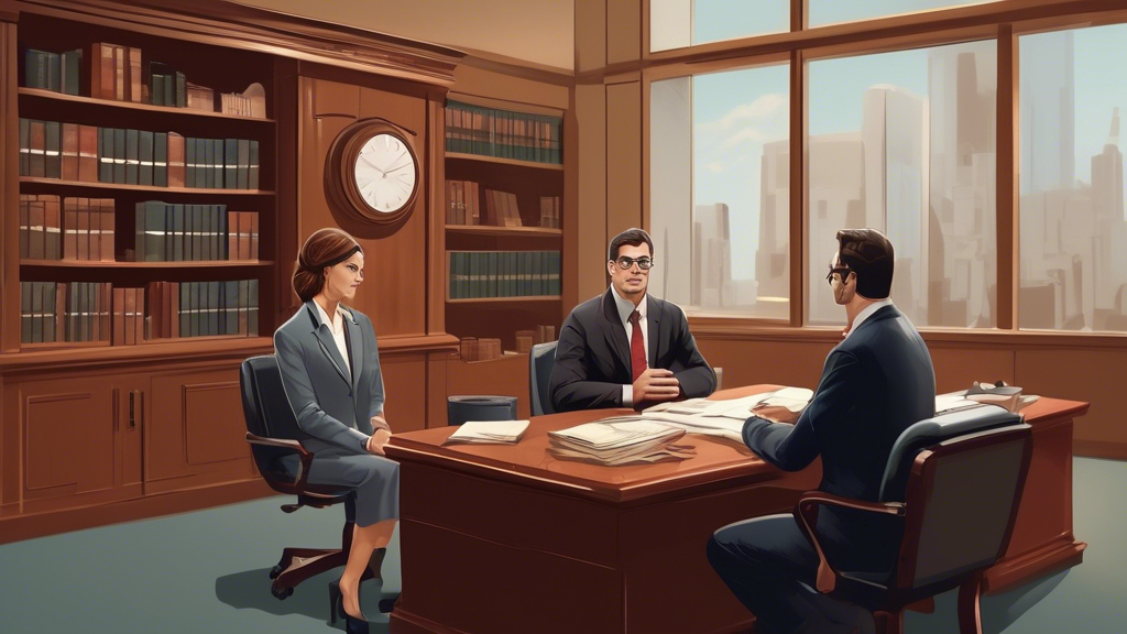 Prompt for DALL-E:

An image of a person sitting across from a lawyer in a professional office during an initial consultation. The scene depicts both individuals engaged in a thoughtful conversation, emphasizing communication skills and personal compatibility. On the lawyer