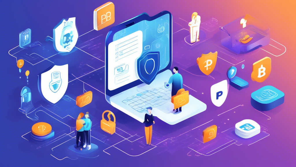 A detailed illustration showcasing the registration and security processes on the P2PB2B cryptocurrency platform. The image should depict a user creating an account, including steps like inputting personal information and setting up two-factor authentication. Additionally, emphasize security measures like encryption, secure login methods, and tips for protecting personal transactions. Elements such as cybersecurity icons, padlocks, and shield symbols in a modern, digital environment should be included to highlight the platform