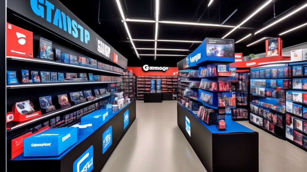 Create an image of a GameStop store section featuring a variety of top-selling PSVR games on display. The shelves should showcase popular titles like 