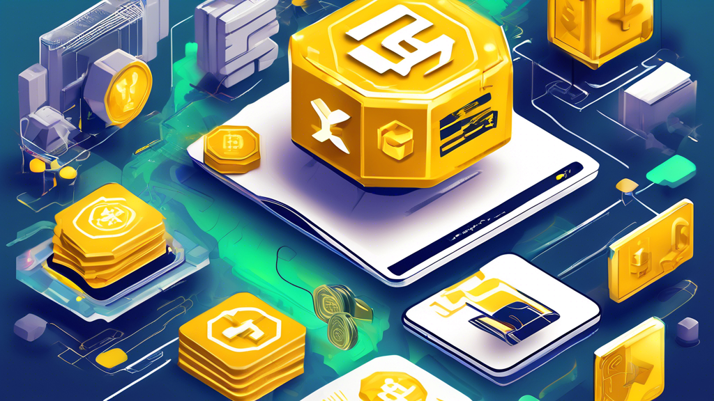 Create an image that illustrates the various features and services offered by the crypto exchange Binance. Highlight elements such as diverse trading options, a strong security system with user protections, and additional services like staking, savings, and loans. The image should incorporate visual representations of cryptocurrency, security shields, and icons representing financial services like savings accounts and loan agreements.