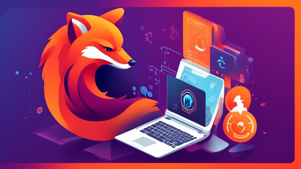 Create a DALL-E prompt for an image that represents outline point #2:

Create a detailed image illustrating the benefits of using Firefox VPN for online security. The image should show a person using a laptop with a Firefox VPN interface on the screen. Surround the person with visual protectors like shields, locks, and encrypted data icons to signify protection against hackers and cyber threats. Include elements like a globe or various country flags to represent unrestricted access to global content. Depict a privacy screen or floating encrypted messages to highlight the anonymity and privacy aspects of Firefox VPN.