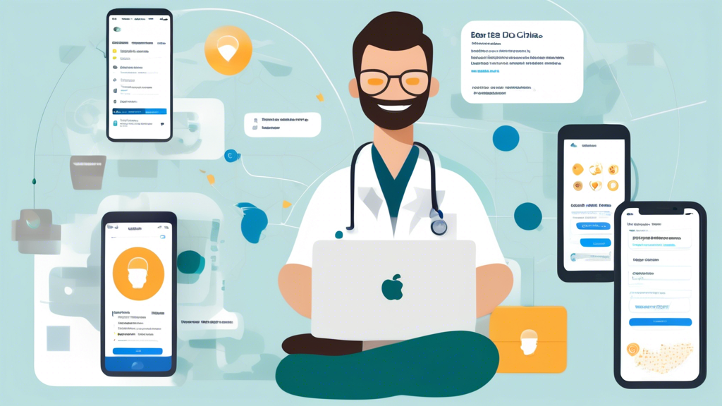 Create an image illustrating a person using a laptop and smartphone to locate the best DOT medical card clinic near them. The screen should display search engines, map services, and review platforms. Incorporate elements like user reviews, ratings, and official directory listings on the screen. Add subtle icons of social media and community forums to represent the diverse online tools available for the search. Background should include a cozy home setting to emphasize convenience.