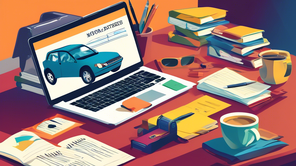 Create an image depicting a person researching motor vehicle accident attorneys on a laptop, with multiple tabs open showcasing legal directories, client reviews, and fee structure comparisons. The scene should also include a notebook with a list of questions and a coffee cup on the desk, emphasizing a thorough and organized approach to finding the best legal representation.