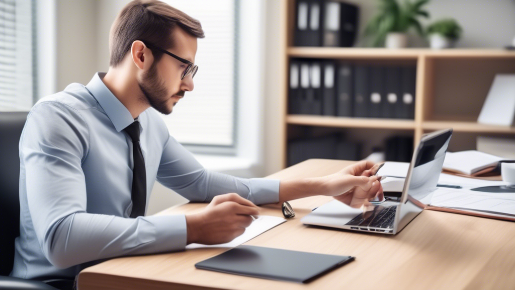 Create an image that illustrates the following steps to finding and selecting the best local personal injury attorneys. Picture a person sitting at a desk with a laptop, conducting online searches for local personal injury attorneys, consulting review websites, and noting down referrals. The scene should also show the individual talking on a phone, presumably seeking advice or scheduling consultations. On the desk, include a notepad with a checklist that has items like 