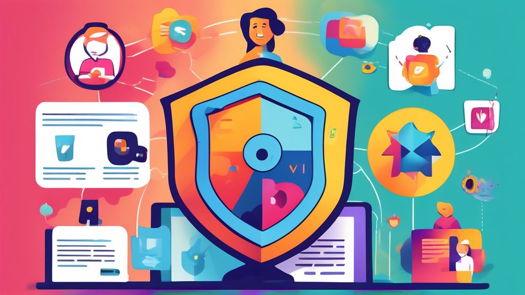 Generate an image that illustrates the core requirements of Epic COPPA including data collection, parental consent, and security measures to protect children’s online privacy. The image should feature visual elements like a computer screen displaying a consent form, a shield icon symbolizing security, and a child-friendly interface with educational elements.
