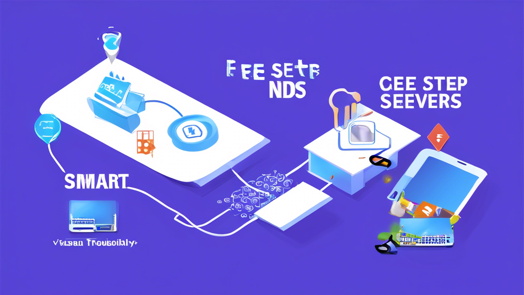 DALL-E prompt: An illustrated step-by-step guide showing how to set up and optimize free smart DNS servers on various devices, including a computer, smartphone, and gaming console. The image should include visual elements like checkmarks, gear icons, networking symbols, and arrows to indicate steps and flow. Include tips and troubleshooting notes presented in a user-friendly way to ensure easy understanding and implementation for maximum performance.