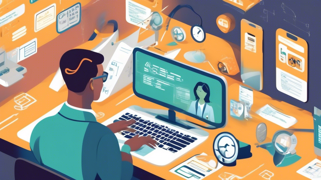 Create an image showing a driver seated at a computer, browsing online directories and a DMV website, with icons of local driving schools and community forums visible in the background. The image should include a magnifying glass hovering over the words Certified Physician to emphasize the importance of verifying credentials and certifications. The overall atmosphere should convey a sense of organization and thoroughness.