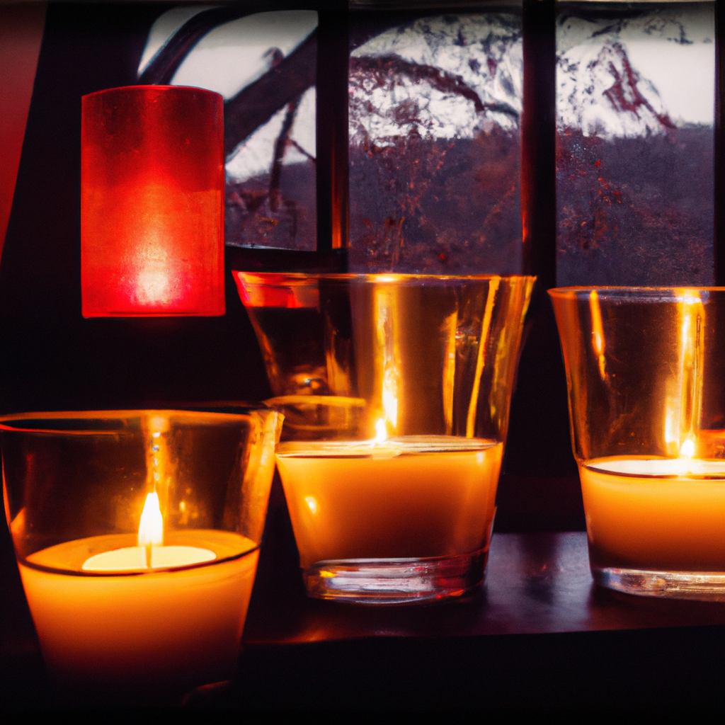 **Prompt for DALL-E:**

Create an image that showcases a cozy window candle display in a residential setting. The scene should include window candles placed on a windowsill, using suction cups or adhesive strips to secure them. The candles should emit a warm, inviting glow. The background should show an interior decorated with complementary lighting, such as fairy lights or a table lamp, enhancing the warm ambiance. The exterior view through the window should indicate a peaceful evening setting, emphasizing the aesthetic appeal from both inside and outside the home. The overall atmosphere should exude warmth and comfort.