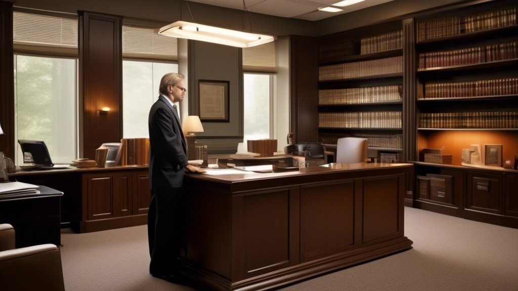 DALL-E Prompt: An image showing a professional, well-dressed attorney in a modern law office setting. The backdrop features shelves filled with legal books and certifications on the wall. The attorney is engaged in a consultative discussion with a concerned family regarding a nursing home neglect case. The scene conveys trust, expertise, and care, with subtle cues like past case files and client testimonials visible on the desk.