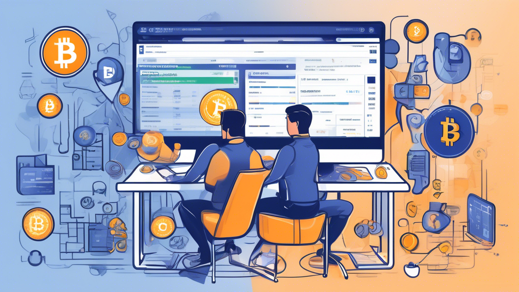 Create an informative and engaging illustration depicting the process of setting up a cryptocurrency trading account. The image should showcase a person sitting at a computer, surrounded by various elements representing key aspects of crypto trading: popular cryptocurrency logos, a smartphone displaying a trading app, and visual metaphors for security like locks and shields. Include a visual step-by-step guide graphic that indicates choosing a reliable exchange, account creation, and verification, all in a colorful and beginner-friendly style.