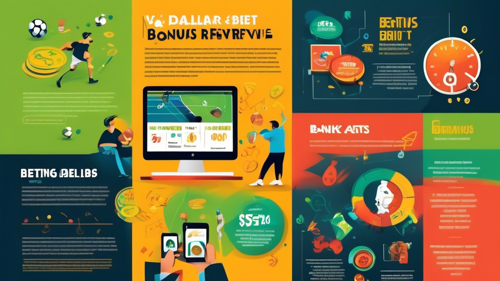 Create an illustrative infographic showcasing various strategies to maximize sportsbet bonus revenue. Highlight key elements such as effective betting techniques, bankroll management tips, and smart betting practices. Use vibrant colors and clear icons to represent different strategies, ensuring the information is visually engaging and easy to understand. Include elements like dollar signs, betting slips, and charts to emphasize financial growth and smart betting approaches.