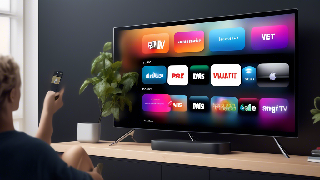 Prompt for DALL-E: 

Create a visually engaging image that showcases the top recommended Smart DNS services for Apple TV in 2023. The image should display Apple TVs connected to various streaming services on-screen, each with a distinct, branded interface representing leading Smart DNS providers. Include visual elements like check marks, pros and cons lists, and smooth integration icons to highlight how each provider enhances the Apple TV experience. The overall theme should be modern and tech-savvy, with a focus on ease of use and high performance.

Keyword: best smart dns for apple tv