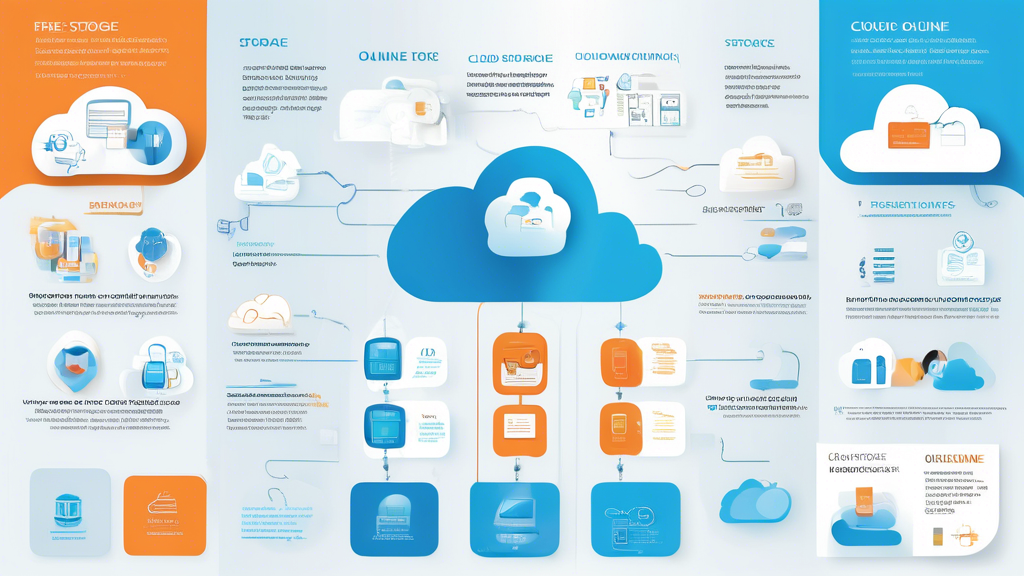 Create a detailed and visually engaging infographic showing practical tips for maximizing the use of free online cloud storage. Highlight organizational strategies, data backup techniques, and the benefits of combining multiple storage solutions. Include icons and illustrations representing different cloud services, file organization, and backup practices to make the information clear and visually appealing. Use a clean and modern design with a focus on simplicity and effectiveness.