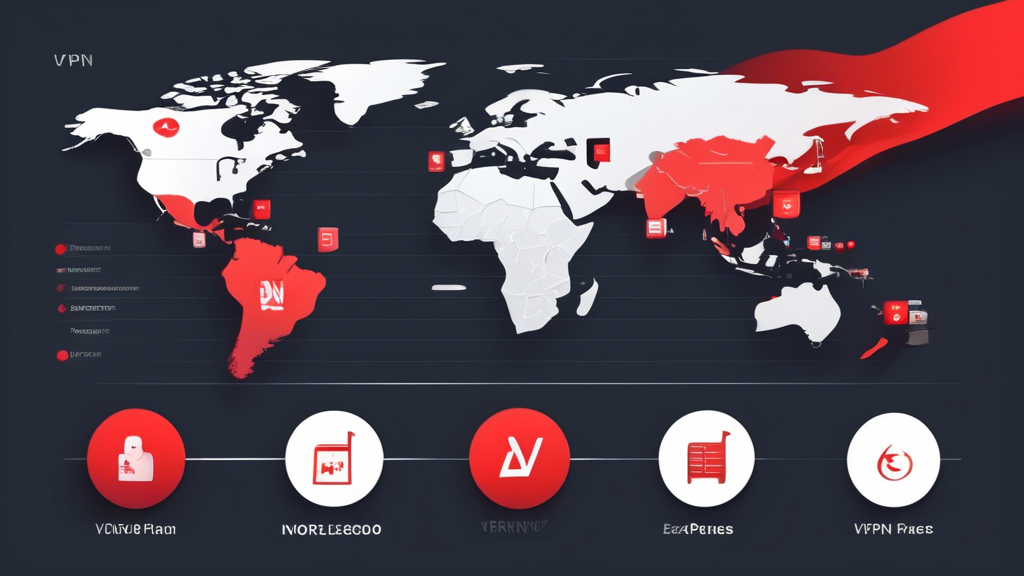 Create an image comparing the price and features of ExpressVPN with other popular VPN providers. The image should include bar graphs representing the pricing plans of different VPN services (ExpressVPN, NordVPN, CyberGhost, etc.) and visually highlight features such as server locations, speed, security features, and user ratings. The backdrop should be a modern tech-themed design, preferably with subtle cyber elements, to convey the digital nature of the product.