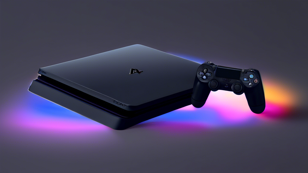 Prompt for DALL-E:

Create an artistic depiction of a PlayStation 4 Slim 500GB showcasing its exclusive features and game compatibility. Highlight the console with a glowing aura and show an array of game covers from both new and old PlayStation titles indicating backward compatibility. Include visual elements from the PlayStation Network and online services, such as icons for multiplayer gaming and digital downloads. The background should feature a futuristic, digital landscape that signifies seamless integration with online services.