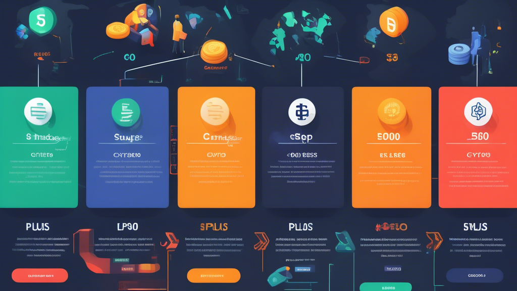 Create an informative and engaging infographic-style image that illustrates the step-by-step process of getting started with Plus500 Crypto. The image should visually represent the account registration process, funding options, and a user-friendly navigation guide of the Plus500 platform. Use bold colors and icons to depict each step clearly, with a modern design that reflects the digital asset trading world. Incorporate elements like cryptocurrency logos, trading charts, and buttons that suggest a digital interface, all centered around the theme of 