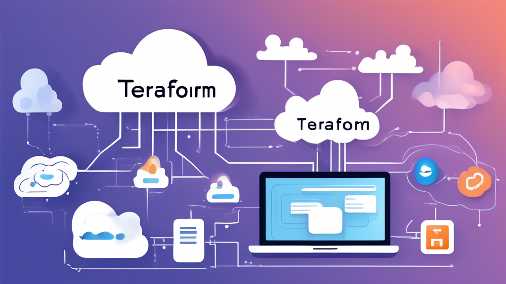 Prompt for DALL-E: Generate an image depicting the process of implementing Terraform Cloud step-by-step. The image should show a user setting up a Terraform Cloud account, configuring it, and connecting it to various cloud providers like AWS, Azure, and Google Cloud. Include visual elements like icons and graphics of user interfaces for account creation, configuration settings, and cloud provider connections. Illustrate the use of workspaces to manage infrastructure, and highlight the concept of using Terraform modules for efficiency. Use a modern, clean style with a focus on clarity and ease of understanding.