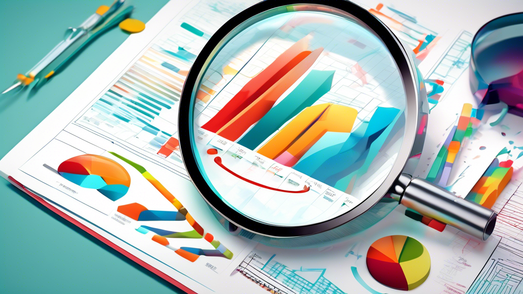 A magnifying glass hovering over a computer screen displaying various tools and graphs related to customer feedback analysis and product development.