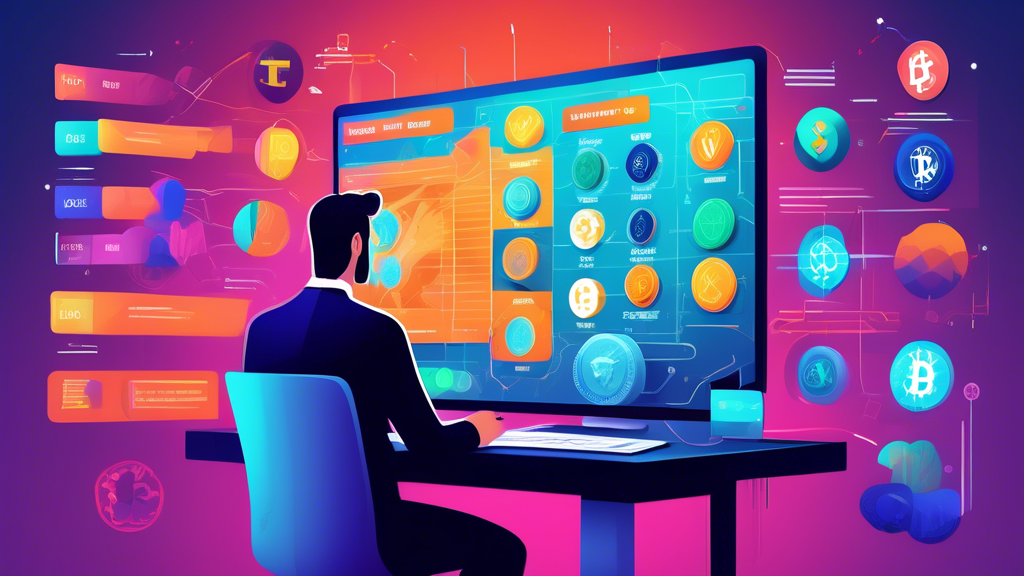 Create an illustration depicting an investment strategist analyzing a digital chart showcasing the market capitalizations of various cryptocurrencies. The chart is divided into three sections: large-cap, mid-cap, and small-cap, each represented by different vibrant colors. Accompany the strategist with icons or symbols representing risk and stability, as they explore how market cap influences these factors. Include digital elements that signify diversification, such as interlinked nodes or branching pathways, illustrating how market cap can aid in balancing an investment portfolio. The overall scene should convey a sense of technological sophistication and strategic financial planning within the crypto space.