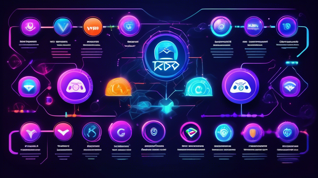 Create an image that visually represents a dynamic comparison of the top Gaming VPNs of 2023. The image should display a futuristic interface with holographic screens showcasing different Gaming VPN logos along with performance metrics like latency, speed, and user ratings. Each VPN should be represented with unique visual elements, such as graphs and user feedback bubbles, to highlight its strengths and weaknesses. The background should be a vividly animated gaming world that reflects both console and PC gaming environments, with a diverse array of game genres subtly visible in the scene.