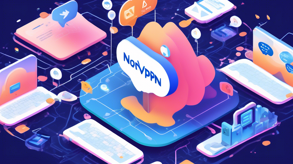 Create an image depicting a digital landscape with various elements representing NordVPN features: high-speed data streams, an extensive global server network depicted as interconnected nodes, layers of security protocols visually illustrated as shields and encrypted data lines, and a friendly customer support interface with chat bubbles. Overlapping these elements, subtly integrate user reviews and expert opinion snippets in various fonts to emphasize how these features justify the NordVPN cost. Use a modern and tech-savvy aesthetic to convey the value of NordVPN