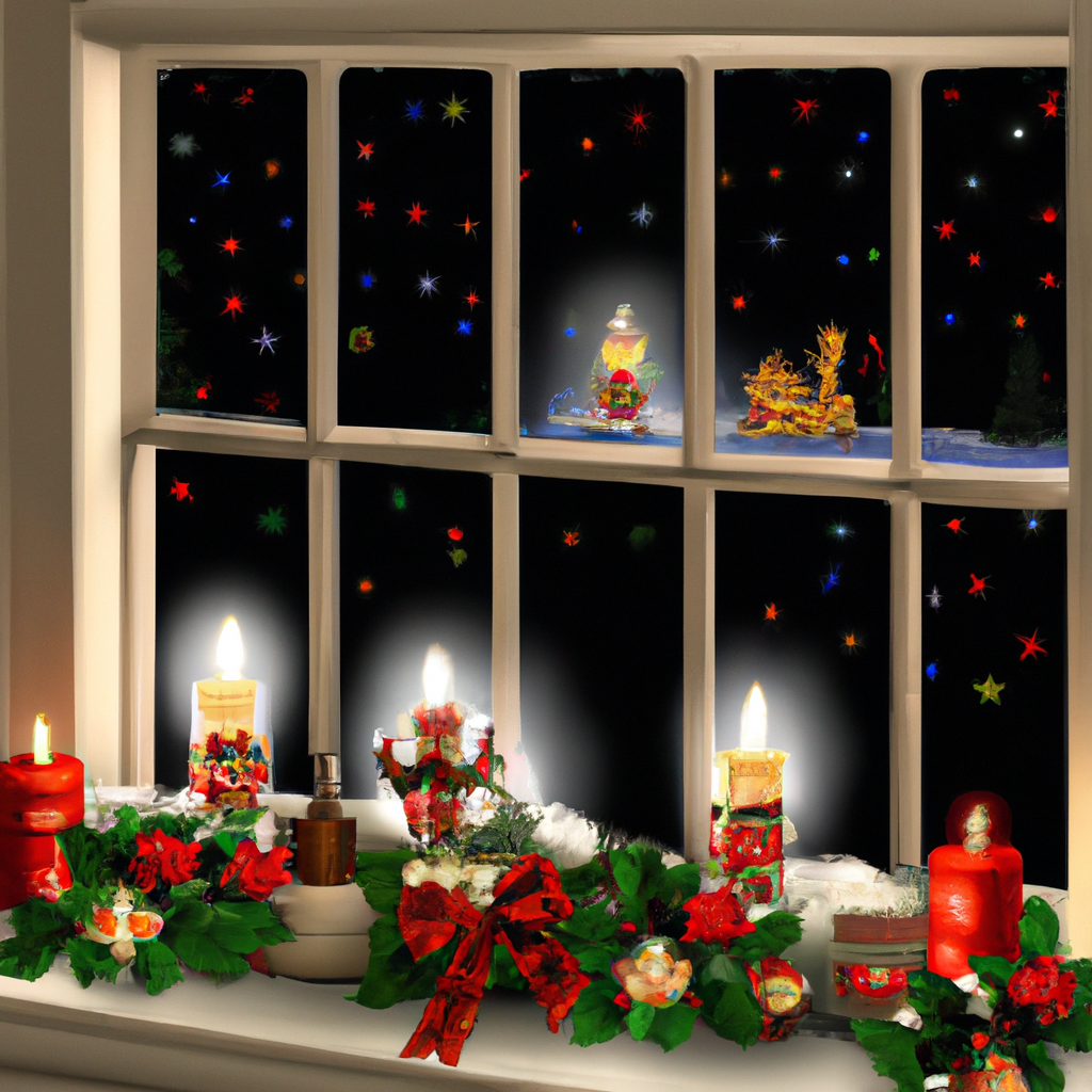 Create an image showcasing a variety of Christmas candle lights arranged elegantly on a window sill. The scene should focus on different features of the candles, such as varying bulb types, levels of brightness, and energy-efficient designs. Each candle should be styled uniquely to complement diverse window frames, from modern minimalist to classic Victorian designs. The setting should convey a cozy, festive atmosphere while emphasizing the safety and secure installation with subtle, visible support mechanisms. The view through the window should hint at a peaceful, snowy evening, contrasting with the warm glow inside. Capture the essence of thoughtful and safe holiday decorating with these perfect Christmas candle lights for windows.