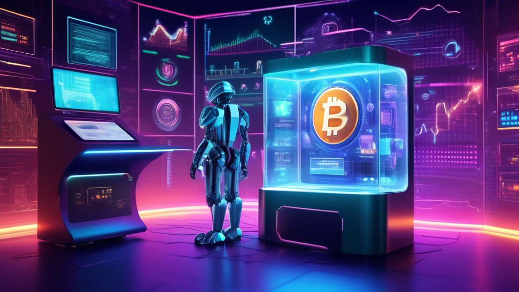 Create an image depicting a futuristic digital safe being guarded by a vigilant robot, symbolizing the safeguarding of cryptocurrency investments. The safe is surrounded by various digital assets representing major cryptocurrencies, like Bitcoin and Ethereum, each glowing in vibrant colors. In the background, a digital dashboard displays market trends and charts, highlighting the importance of staying informed about market dynamics. The scene conveys a sense of security, diligence, and strategic management in the world of crypto investments.