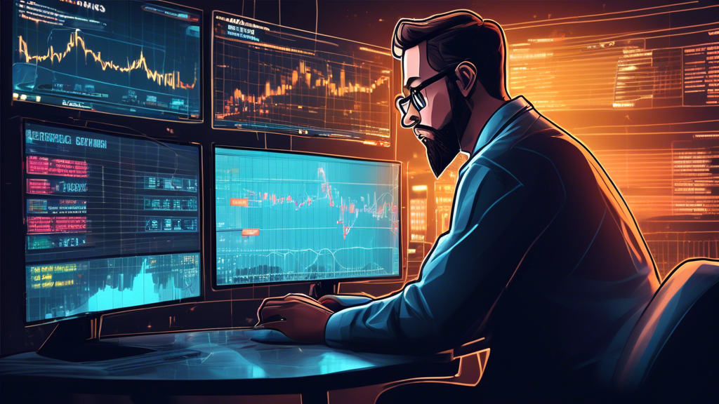 **DALL-E Prompt:** Create an informative illustration depicting the risks and considerations in automated crypto trading. The image should feature a concerned trader observing a trading dashboard filled with fluctuating cryptocurrency graphs and alerts. In the background, show common pitfalls represented by warning signs, such as Market Volatility and Technical Failures. Include elements like a checklist highlighting strategies for risk management and a book symbolizing continuous learning. The overall tone should convey the need for caution and adaptability in the dynamic world of automated crypto trading.