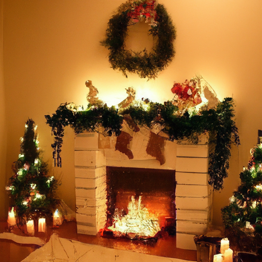 Create an image of a cozy living room during the Christmas season, filled with an enchanting array of candle lights. The scene should feature unique candle light displays and centerpieces for holiday gatherings, showcasing a mix of rustic, modern, and vintage styles. Include step-by-step DIY projects like handmade candle holders and custom wreaths incorporating candle lights, all contributing to a warm and personalized festive ambiance. The room should exude creativity and Christmas spirit, with the candle lights casting a magical glow that enhances the decor.