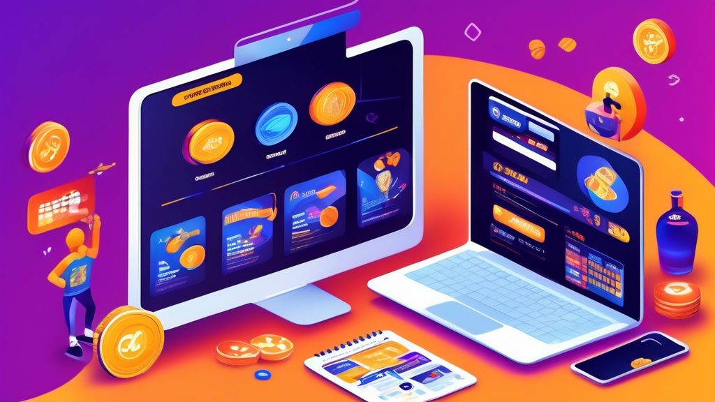 An illustrated guide to choosing the right online sportsbetting platform, featuring a laptop screen displaying a variety of sports betting options, a checklist of factors like licensing and user interface, and icons representing different payment options and bonus offers. The background shows happy bettors engaging in the excitement of sports, with a blend of modern technology and a vibrant sports atmosphere. Emphasize clarity, detail, and a sense of trust and reliability in online sportsbetting.