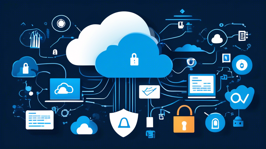Create an illustrative image depicting the benefits of using Azure VPN for secure connectivity in the cloud. Showcase visual elements that represent increased security in data transmission, flexibility and scalability for diverse network needs, and seamless integration with other Azure services. Include symbolic icons such as locks, cloud networks, and arrows indicating growth and adaptability, all designed in a modern and tech-inspired aesthetic. The color scheme should incorporate Azure