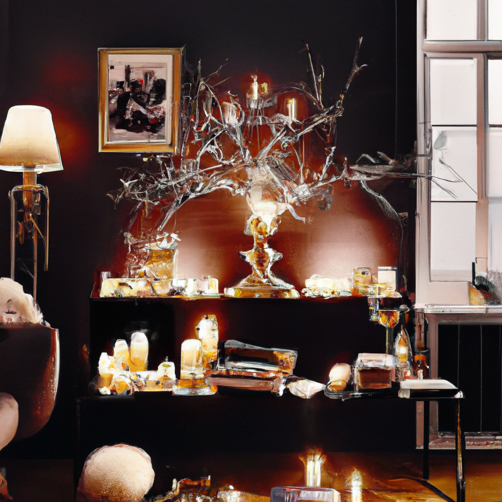 Create an enchanting scene featuring a cozy, elegantly decorated living room adorned with Diptyque Christmas products. Highlight the warm glow of Diptyque