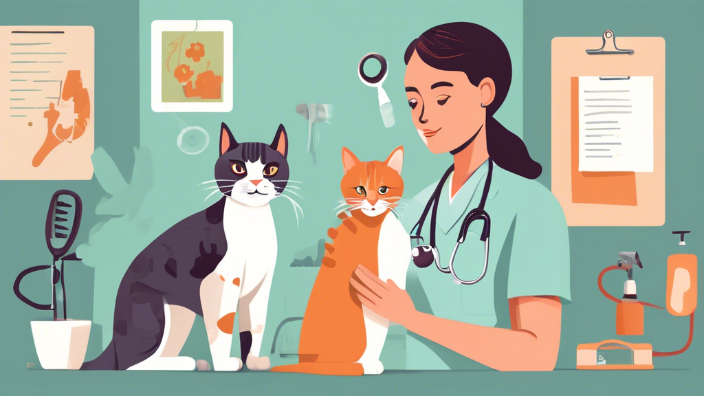 **DALL-E Prompt:** Create an informative and visually engaging illustration depicting a concerned pet owner holding their male cat while discussing the importance of seeking professional help for cat spraying issues. Include elements that represent veterinary care, such as a stethoscope and a medical clipboard, alongside a friendly feline behaviorist in the background interacting with another cat. Emphasize a calm and supportive atmosphere, showcasing tips on identifying health problems and choosing the right professional. Use soft colors to convey a sense of reassurance and care for both the cat and its owner.