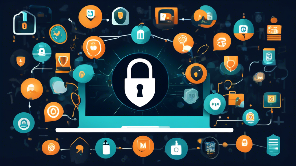 Create an image that visually represents the advantages of using Mullvad VPN to protect online privacy. The scene should include elements such as a shield symbolizing security, icons representing zero logs and anonymity (like a lock and a ghost), and representations of advanced encryption (like a padlock and binary code). Include diverse devices such as a laptop, smartphone, and tablet to indicate compatibility. The overall design should convey peace of mind and high-tech security, with a modern and sleek aesthetic, showcasing the theme of online privacy protection. Use a color palette that promotes trust, such as blues and greens.