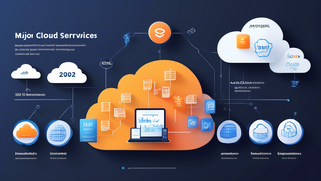 Create an informative illustration depicting the cost structures and value-for-money of major cloud service providers in 2023. The image should feature visual representations of different pricing models from providers like AWS, Microsoft Azure, and Google Cloud, along with tips for cost optimization. Include elements such as graphs, charts, and icons that symbolize savings and efficiency in cloud technologies, all set in a modern, tech-inspired design.
