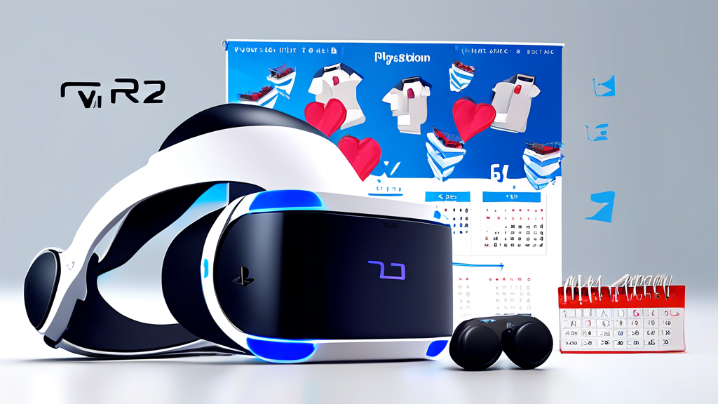 Create an image illustrating a calendar with marked highlights on key shopping events like Black Friday, Cyber Monday, and Amazon Prime Day. In the foreground, a PlayStation VR 2 headset is surrounded by floating price tags with varying discounts. Include Amazon