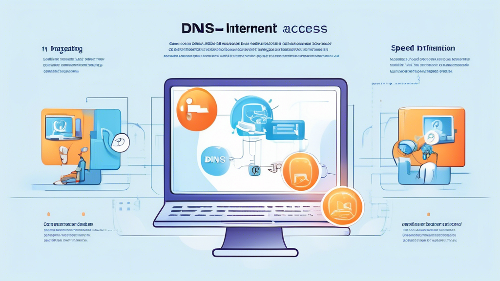 Create an informative and visually engaging illustration that depicts the process of setting up and optimizing Private Internet Access Smart DNS. The image should feature a step-by-step visual guide, including icons or symbols representing the following: 

1. A computer or device connecting to the internet.
2. A configuration interface showing DNS settings.
3. Illustrations of speed-boosting performance, like a speedometer indicating high speed.
4. A checklist of optimization tips and troubleshooting items, including common issues like connection failure or slow speeds.

The overall design should be sleek, modern, and easy to understand, with a color palette that evokes technology and connectivity, such as blues and greens. Include the text Setting Up and Optimizing Private Internet Access Smart DNS prominently in the image.