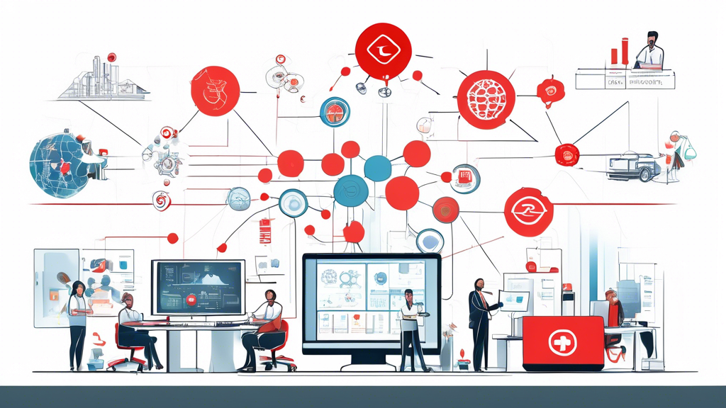 Create a visual representation showcasing various practical applications and success stories of OpenShift in different industries. Illustrate diverse use cases such as healthcare, finance, and technology, featuring professionals collaborating in a modern office setting, with elements representing container orchestration, Kubernetes, and cloud computing. Include symbols of success like graphs or charts indicating growth and efficiency. The overall tone should be optimistic and forward-looking, emphasizing the future developments and trends within the OpenShift community.
