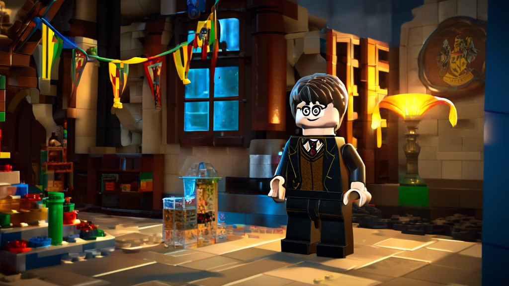 **DALL-E Prompt:** Create an illustration that showcases the key features and gameplay mechanics of LEGO Harry Potter on PS4. The scene should depict a vibrant, magical environment from the game, featuring characters customizing their LEGO figures, engaging in co-op gameplay, and showcasing various game modes inspired by the Harry Potter saga. Include iconic elements such as Hogwarts, a LEGO broomstick, and magical spells being cast. The art style should reflect the whimsical and colorful aesthetics of LEGO, inviting viewers to explore the enchanting world of LEGO Harry Potter.