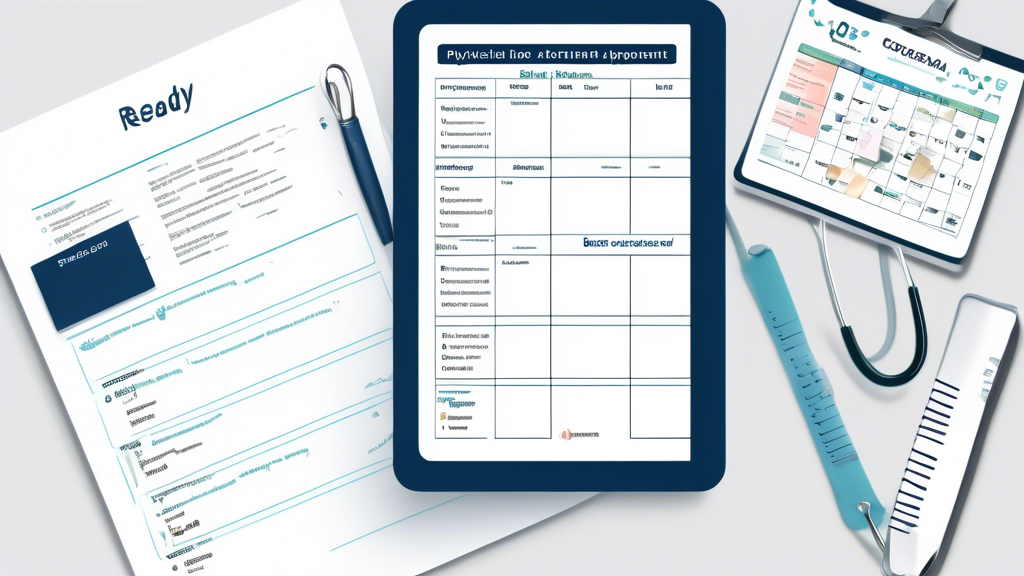 Create an image showcasing a detailed, engaging checklist with items and documents needed for a Concentra DOT Physical appointment. The checklist should include a stethoscope, medical records, legal ID, and a note that says Be Ready for the Exam! in bold letters. The background should include a calendar marked with an appointment date and a stylized map with a highlighted route to the nearest Concentra location. The image should convey the importance of preparation and the ease of finding and attending a DOT physical appointment.