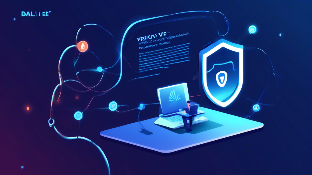 **DALL-E Prompt:** Create an informative and visually engaging illustration that represents the concept of online privacy protection using VPN Unlimited. The image should feature a secure digital environment, showcasing a user on a laptop using VPN Unlimited. Include visual elements such as a virtual lock symbol, encrypted data streams (represented by glowing lines or binary code), and a background that suggests a safe and private online atmosphere, like a shield or a hidden pathway. Additionally, highlight the policy of no logs by incorporating a No Logs icon in the design to emphasize the commitment to user privacy.