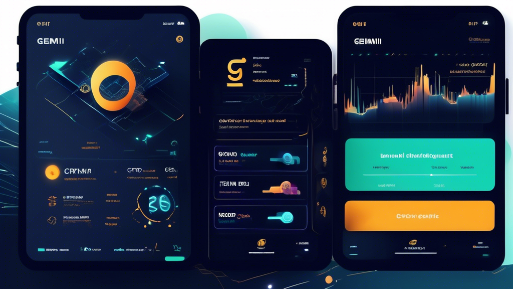 Prompt: Create an image showcasing the key features of the Gemini Crypto Exchange that enhance user experience. Illustrate a sleek, user-friendly digital interface displaying a range of cryptocurrencies available for trading. Include visuals that depict both beginner and advanced trading tools, highlighting elements like easy navigation, charts, and analytics resources. The scene should convey a sense of accessibility and empowerment for both novice and experienced traders, with educational tips subtly integrated into the design. Use a futuristic style to emphasize innovation and technology, with the Gemini logo subtly featured, signifying the platform