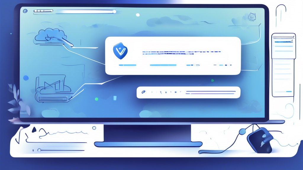 Create an image of a computer screen displaying a user-friendly interface of a proxy browser setup. The screen should show step-by-step instructions being followed, with arrows and checkmarks indicating progress. The background should have digital elements like clouds and padlocks symbolizing unblocking and security. Include visual hints of a tutorial theme, such as a mouse cursor clicking a Next button and a progress bar illustrating the setup process. The overall scene should convey ease and guidance in setting up a proxy browser on a PC.