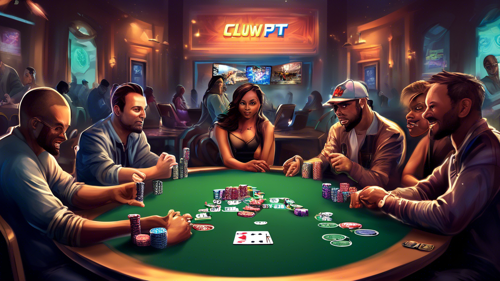 **DALL-E Prompt:** Create an illustrated scene that embodies the essence of maximizing the gaming experience on ClubWPT. Include diverse poker enthusiasts gathered around tables, engaged in intense gameplay and discussing strategies. Showcase a digital screen displaying ClubWPT resources for learning, such as video tutorials and poker strategy guides. Feature elements that symbolize community, such as players networking and supporting each other, with vibrant colors and a lively atmosphere that reflects excitement and connection within the poker community.