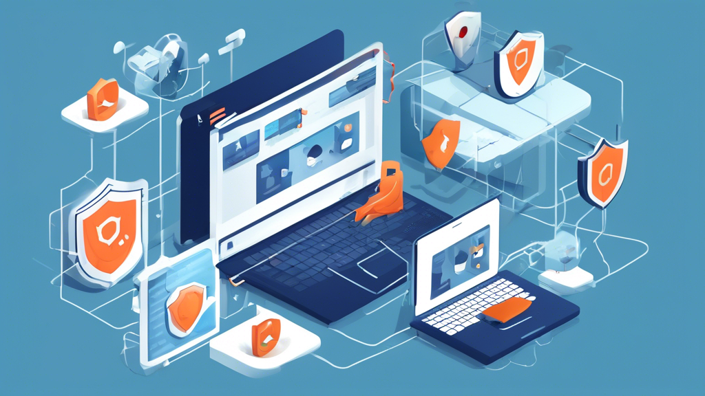 Create a detailed illustration depicting a user-friendly, step-by-step guide to setting up a proxy blockaway for maximum security. The image should feature visual elements demonstrating the selection of the right proxy blockaway service, with icons representing various devices and browsers such as a smartphone, laptop, and different popular browser logos. Include a graphical representation of adjusting security settings, like sliders and toggles, ensuring optimal performance and security. Aim for a modern and clean design, with subtle tech-themed aesthetics, to convey ease of use and protection in the realm of internet privacy.